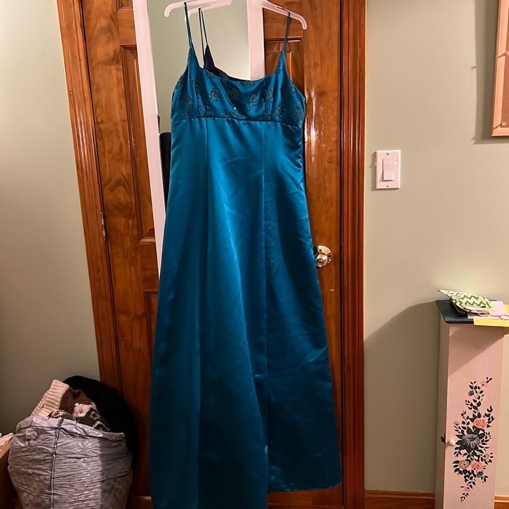 TEAL BEADED PROM/FORMAL DRESS